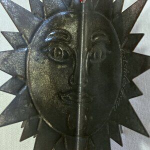 VTG 80s Anthropomorphic Sun Mexican Handmade 4 Sided Tin Ornament